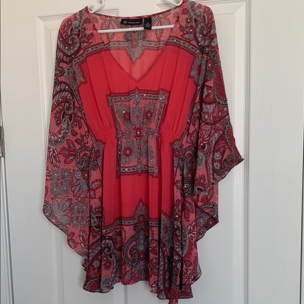 INC International Concepts Pink and Black Flutter Sleeve Blouse/kimono